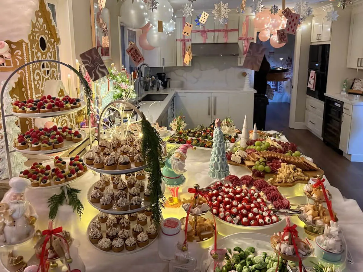 Holiday catering spread arranged for a Newark office party